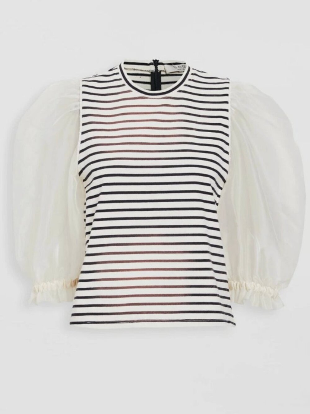 Sea New York Blouse Silk Cotton Puff Sleeve Blue White Stripe Size XS